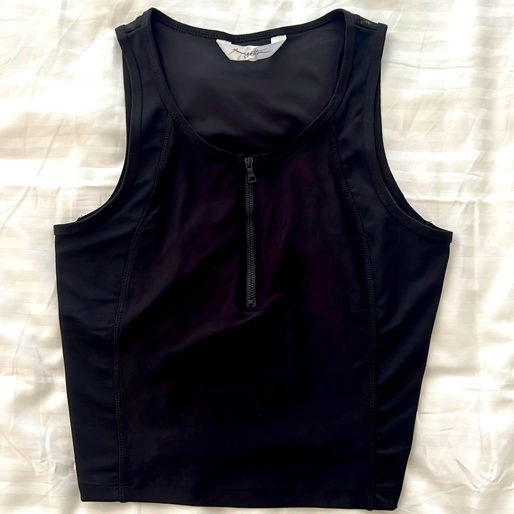 Half-zip exercise top w/sheer side panels